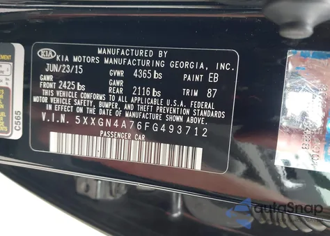 2015 Kia Optima Ex from USA, damaged, VIN 5XXGN4A76FG493712